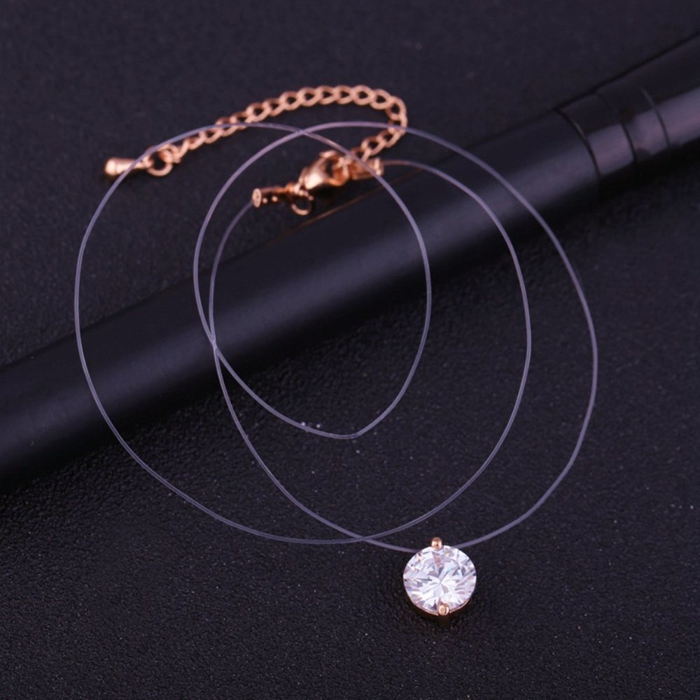 New 2CT Solitaire Diamond Invisible Chain Necklace - Picture 11 of 13